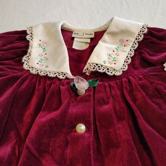Vtg b.t. Kids Dress Cottagecore Prairie 90s 80s Lace Floral Velvet Size 9-12 Mo - Picture 2 of 12